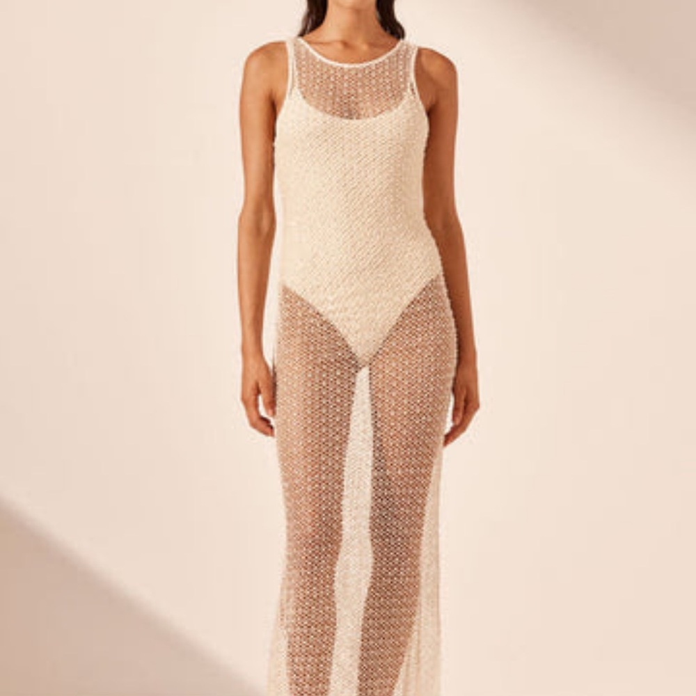 Elegant Cream Mesh Maxi Dress